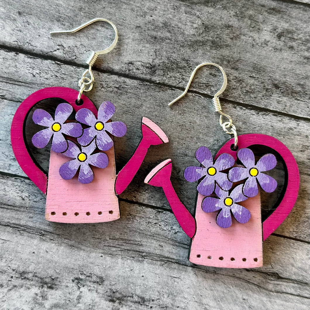 Watering Can Earrings - Pink