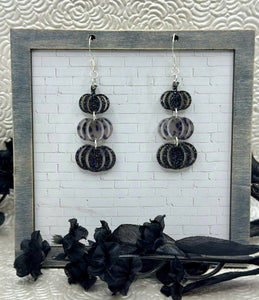 Stacked Pumpkin Earrings - Leopard/Black Glitter