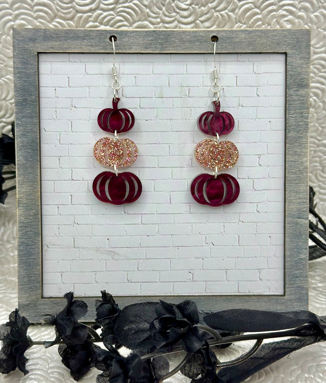 Stacked Pumpkin Earrings - Pink/Burgundy